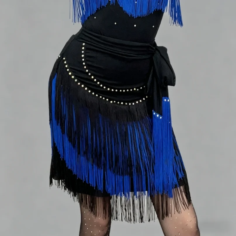 Summer New Sailor Dance Anti-light Latin Dance Fringed Skirt Green Blue Performance Dance Skirt