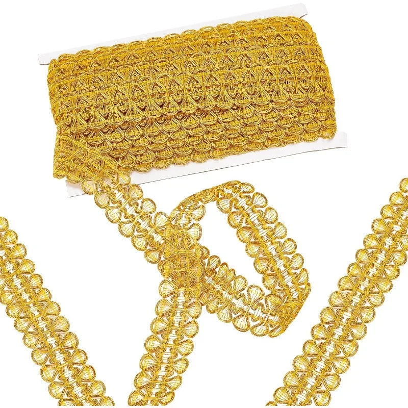 

Metallic Braid Trim Golden Centipede Lace Ribbon 13 Yards Woven Gimp Braid Trim Decorative Fabric Trim for Wedding Bridal