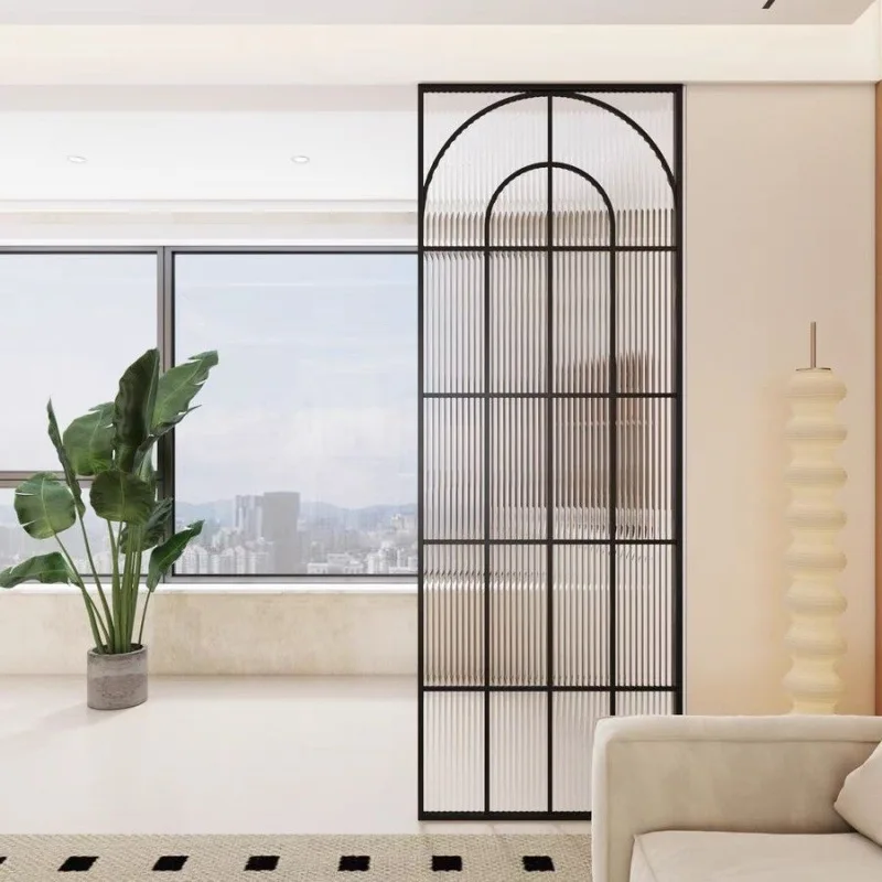 

Cream style art glass screen partition living room entrance decoration blocking simple modern semicircular false window bathroom