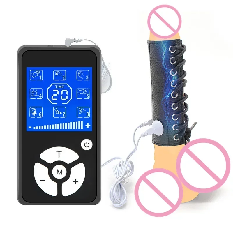 PU Leather Electro Shock Penis Rings Sex Toys For Male Masturbation Penis Stimulation Cock Extender,E-stim Adjustable Cock Rings