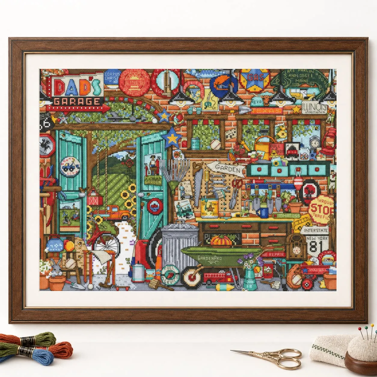 [CC6322-Dad's Garage] Stamped Cross Stitch Kit 14CT 18CT 16CT DIY Printed Canvas Cotton Thread Embroidery Needlework