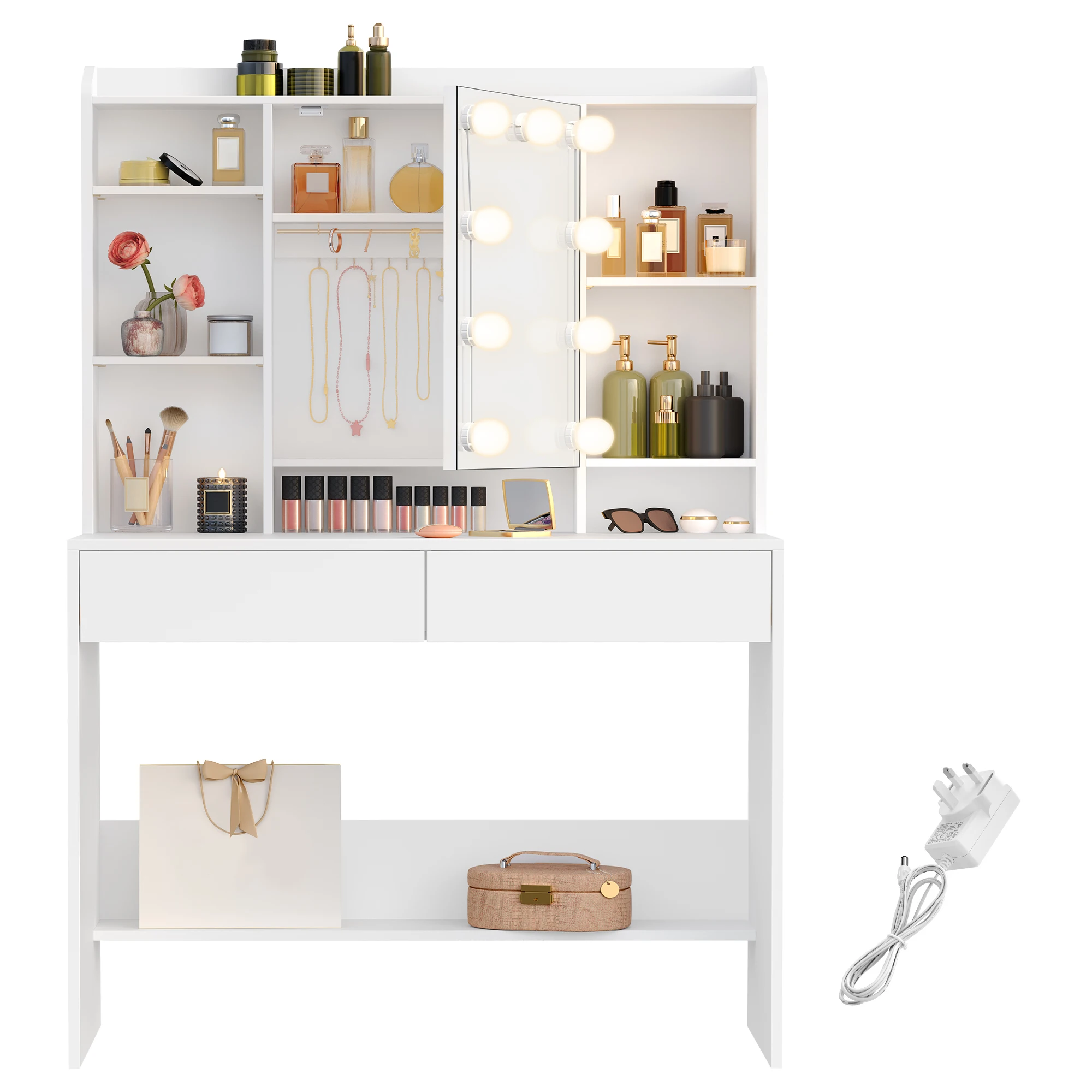 Adjustable 3 Colours LED Dressing Table Modern White Vanity Table With Mirror Makeup Table