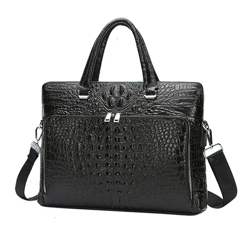 Étui à bombes en cuir véritable pour hommes, étui à bombes pour hommes, sac de messager pour ordinateur portable, sac d'ordinateur, Alligator de luxe, lancé, nouveau, 2024