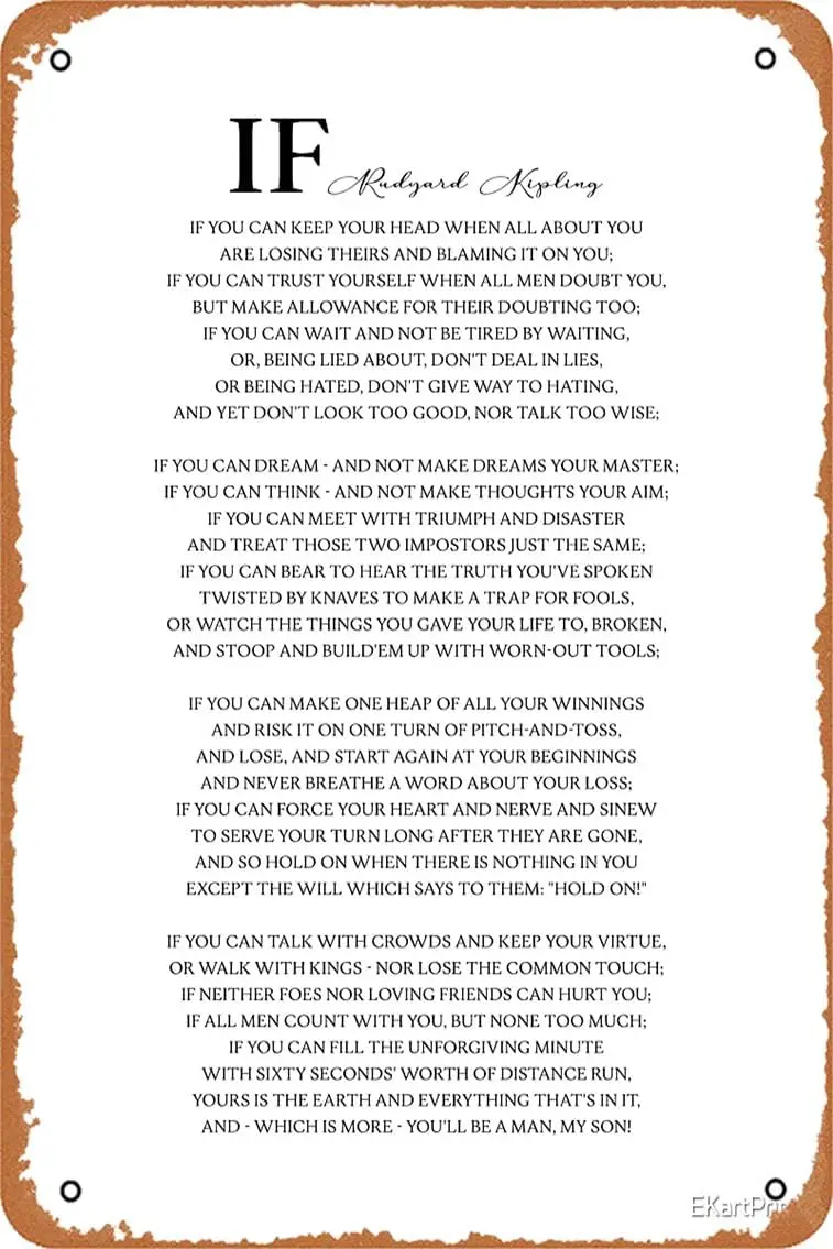 Affiche vintage If Poem de Rudyard, en métal aluminium, décoration murale - Aluminium