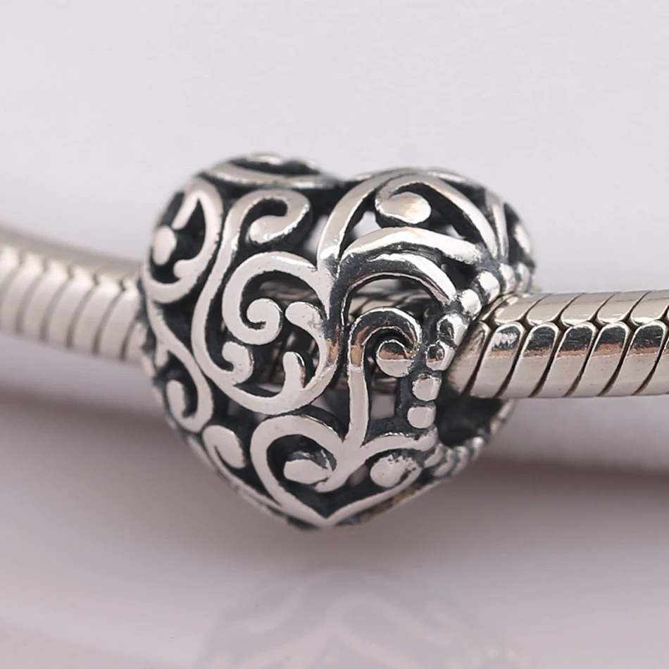 

Authentic S925 Sterling Silver Bead Openwork Regal Heart Charm Fit Women Bracelet Bangle DIY Jewelry