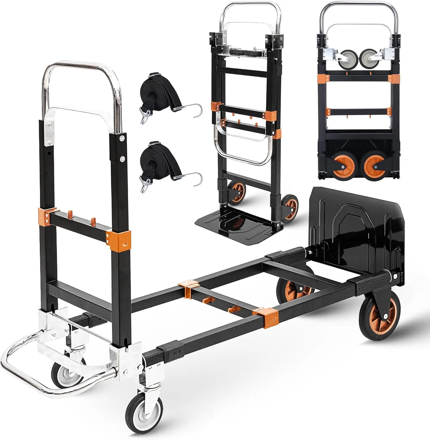 

3-in-1 Folding Hand Truck, 500lbs Capacity Heavy Duty Dolly with Rubber Wheels, Telescopic Handle for Moving