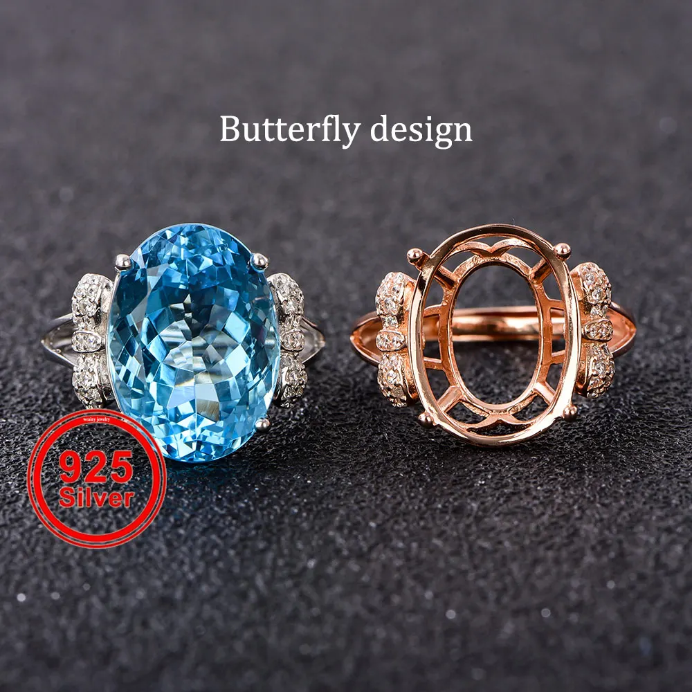 13*18mm 2 Colors Oval Butterfly Design Rose Golden And Silver Ring Setting, Solid 925 Sterling Silver Materia For Setting