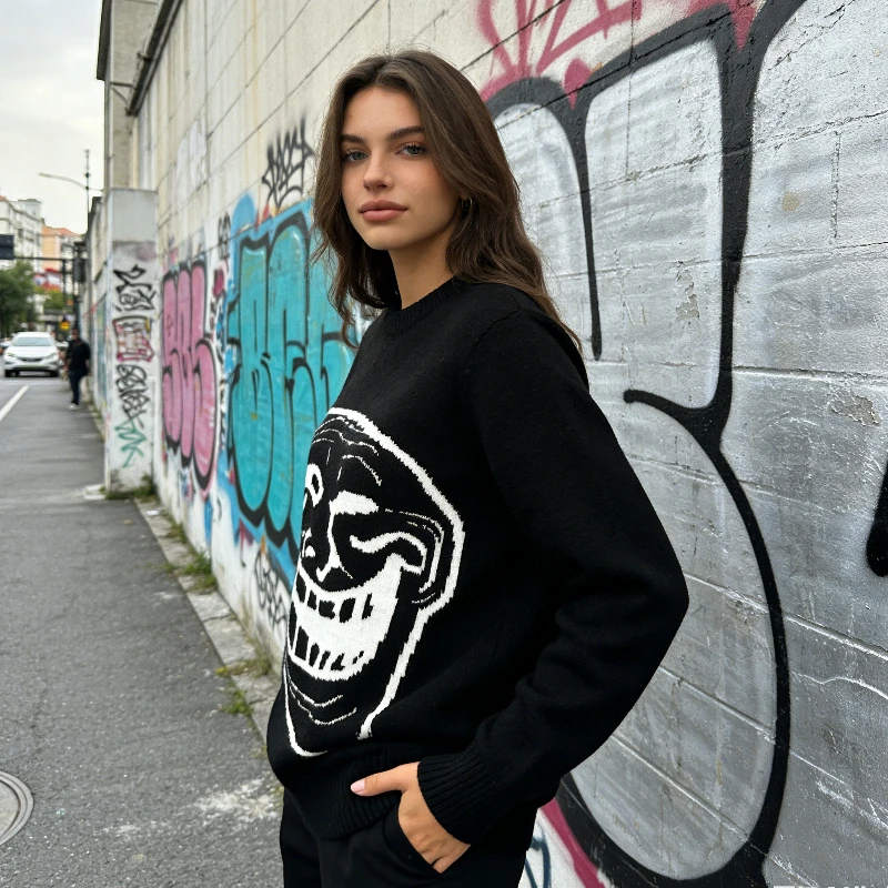 

Personalized funny emoji pack knitted winter loose fashion street long sleeved unisex round neck pullover sweater Y2K