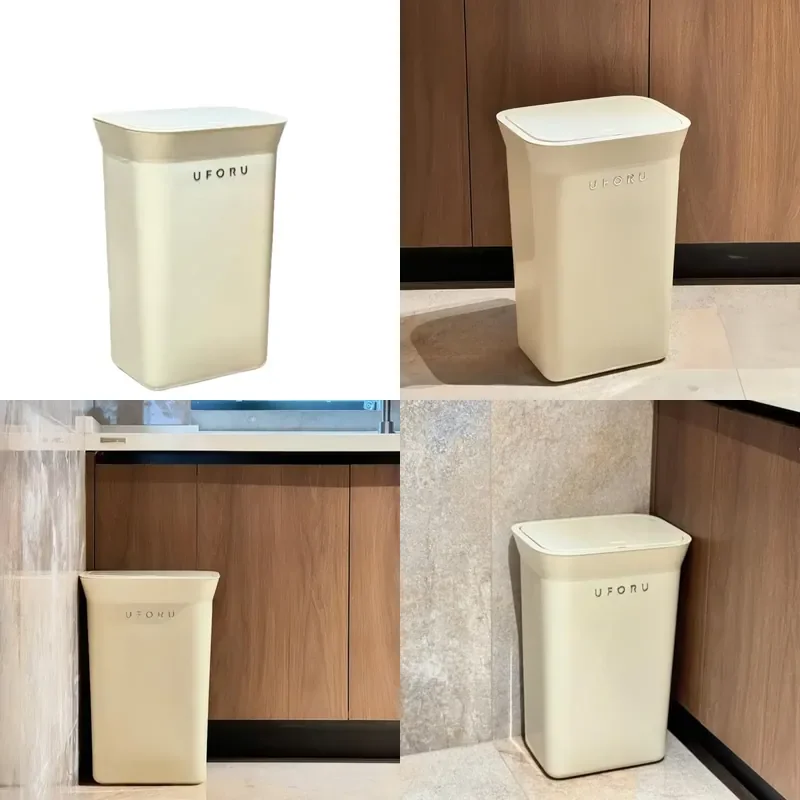 Hands Free Press Top Waste Bin with Lid Odor Control Sealed Kitchen Bathroom Garbage Can No Bending Design