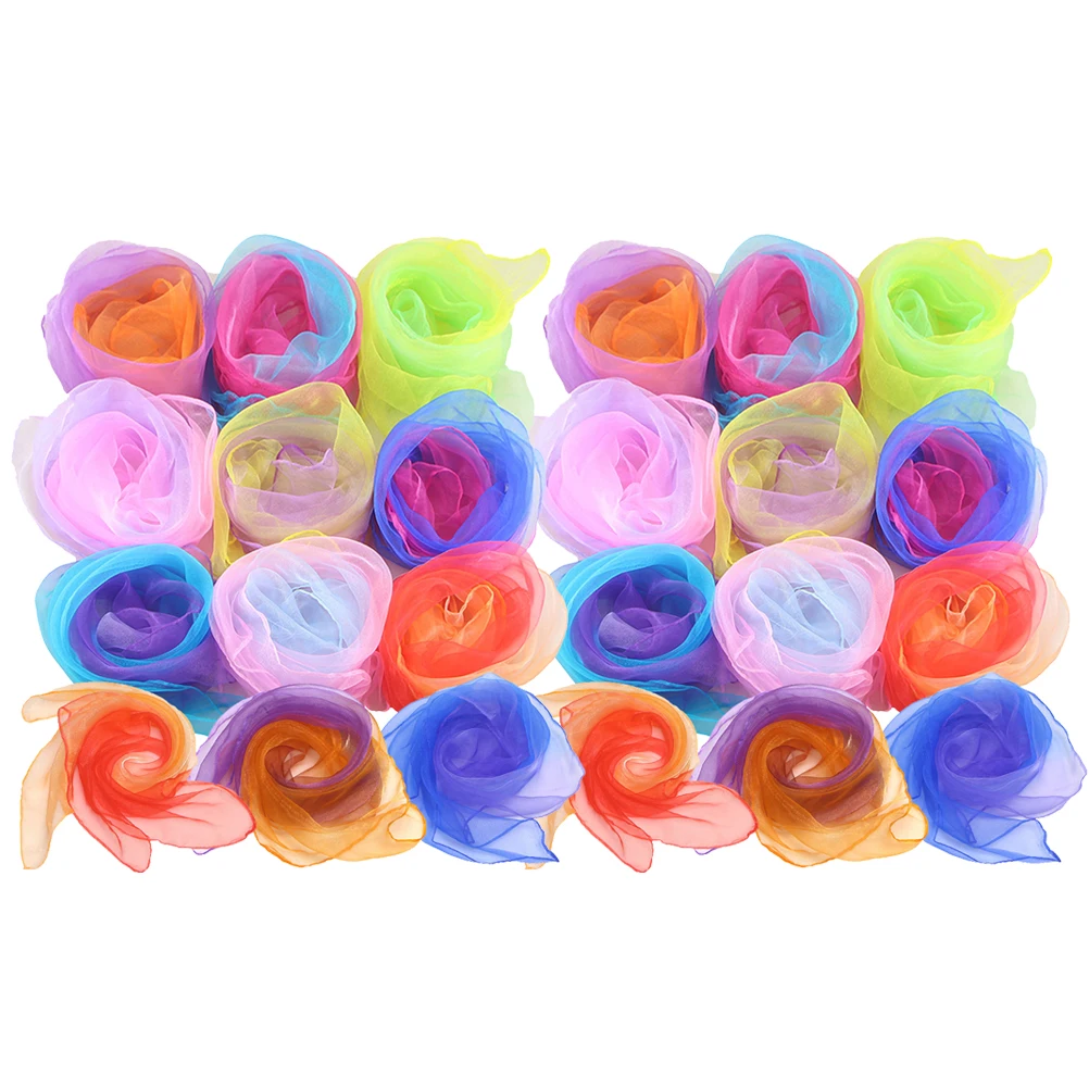 

24pcs Soft Gauze Juggling Scarves For Dance Performance Decoration Sun Block Gift Kindergarten Use Gradient Color