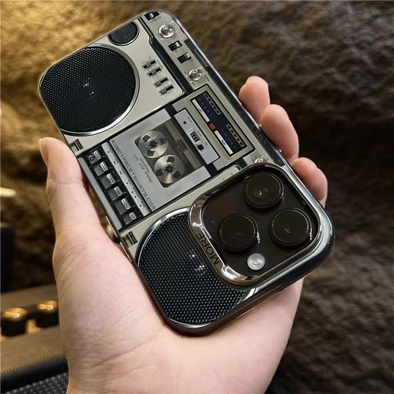 Phone Case for iPhone 14 13 15 16 Pro Max 11 12 XS X XR 7 8 Plus SE 2022 Retro Recording Device Printed Shockproof Matte Cover