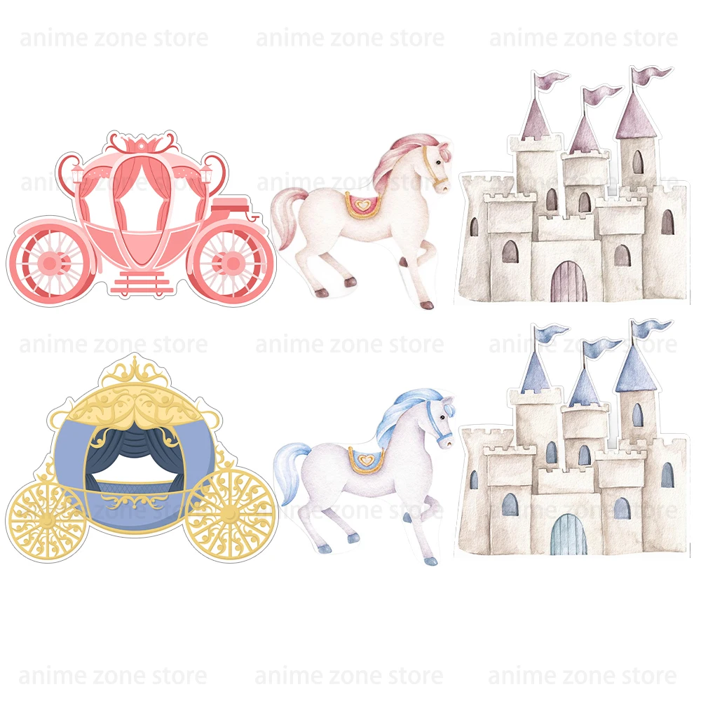 Castle Carriage Party Cutout Board Kids Birthday Party Decoration Blue Carriage Cardboard Wedding Baby Shower Supply Photo Props