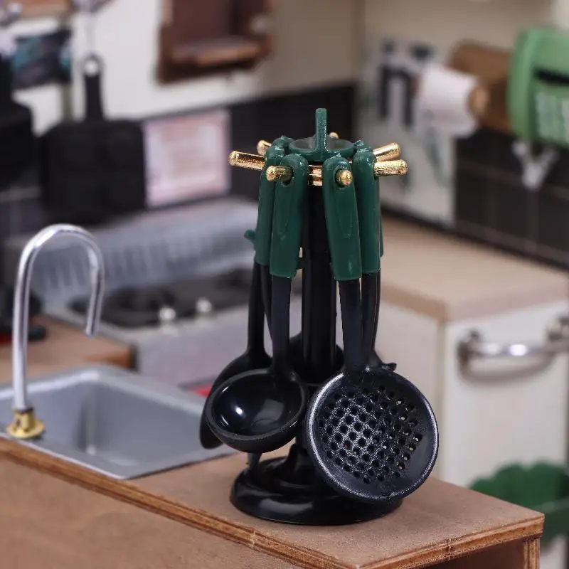 Accessori in miniatura per casa delle bambole Mini pala Cucchiaio da zuppa con supporto Simulazione Mobili Utensili da cucina per la decorazione