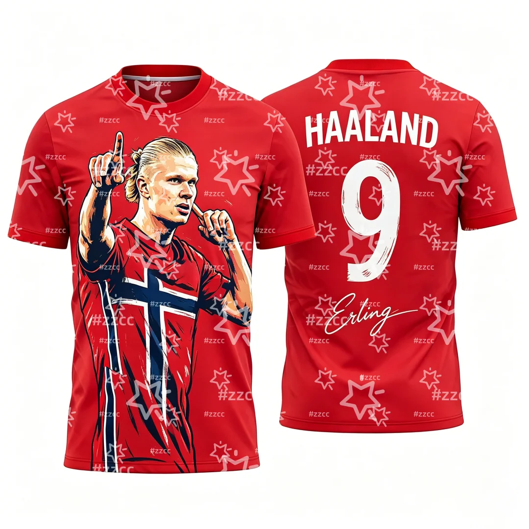2026 Erling Haaland Nr. 9 Fußballtrikot Spiel- & Trainingsset Fan-Geschenke Sommer-Sportbekleidung Herren-T-Shirt Kinderbekleidung Damen-T-Shirt – Detail 3