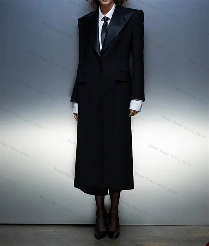 

Black Women Suit Skirt Set 2 Piece Long Blazer+Midi Prom Dress Formal Office Lady Jacket Cotton Wedding Party Coat Customized