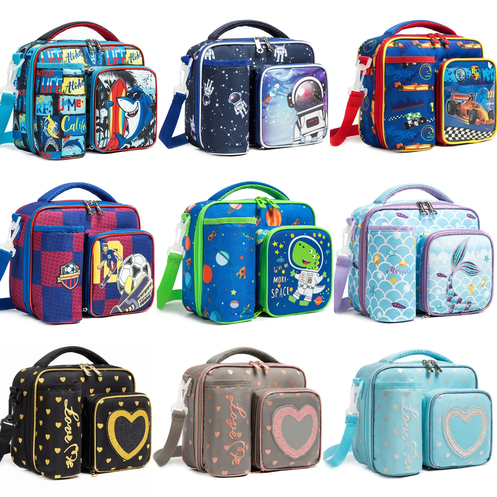 Lunch Bags for Boys Primary School Lunch Box with Bottle Pocket Waterproof Lunchbox for Kids School Child Thermal Bag for Lunch
