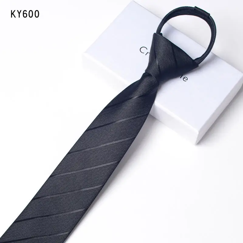 High Quality Black Gray Tie Men's Korean Casual Fashion Zipper Hands-free Blue Striped Polka Dot Shirt Accessory Narrow 6cm Tie