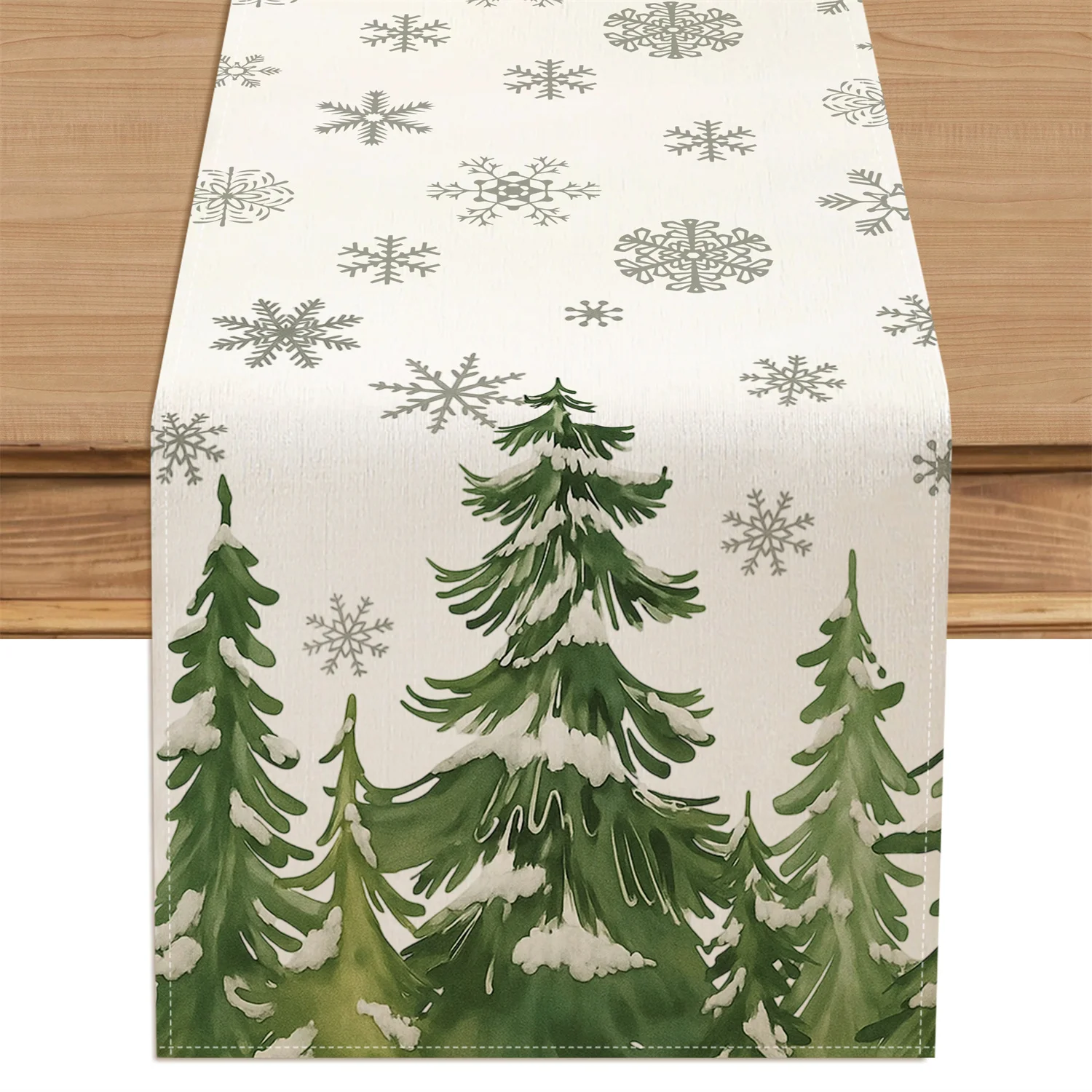 1pc Winter Snowflake & Pine Tree Christmas Table Runner - Snow-Covered Branches Rectangular Dining Table Decor Suitable for /Out