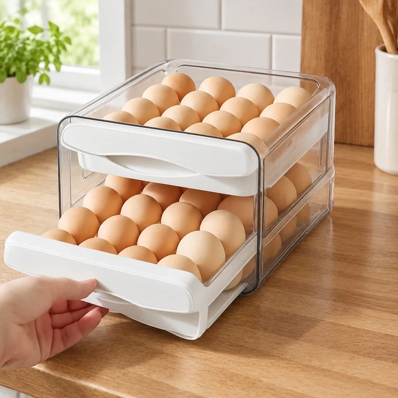 Two-Layer Plastic Egg Storage Container for Refrigerator with High Capacity and Kitchen Organization