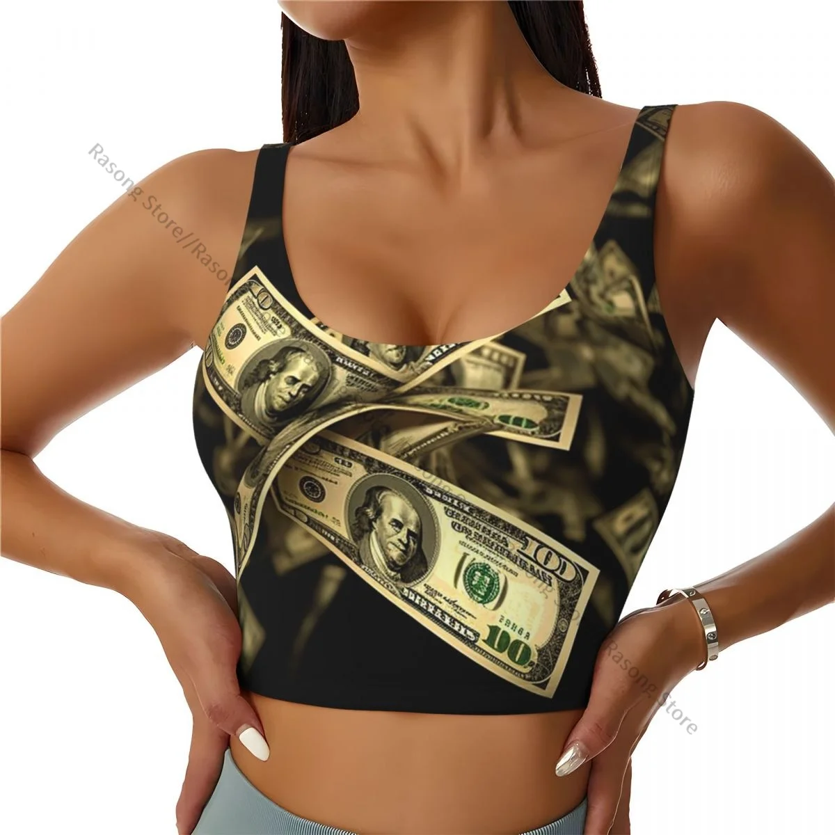 Yoga Vest Women Gym Sports Crop Tops Dollar Sign Money Streetwear Workout Breathable Tank Top Female