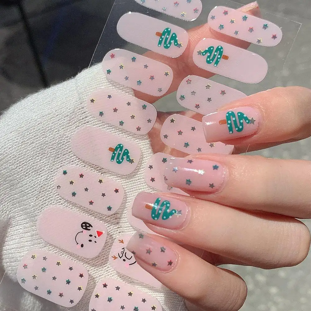 Christmas Sticker Nail Decal Winter Snowflake Semi-cured Gel Nail Wrap Sticker Long-lasting UV Lamp French Nail Decal Waterproof