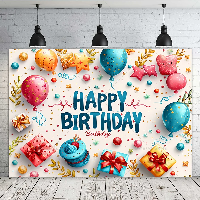 Colorful Balloons Happy Birthday Background Cloth Door Curtain 1st Birthday Party Decoration Kids Child One cake Photo Backdrop