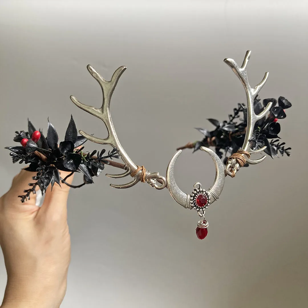 NATSORA Fairy crown with antlers Elf Woodland elven tiara Druid crown Elf circlet with horns Elvish circlet For Renaissance