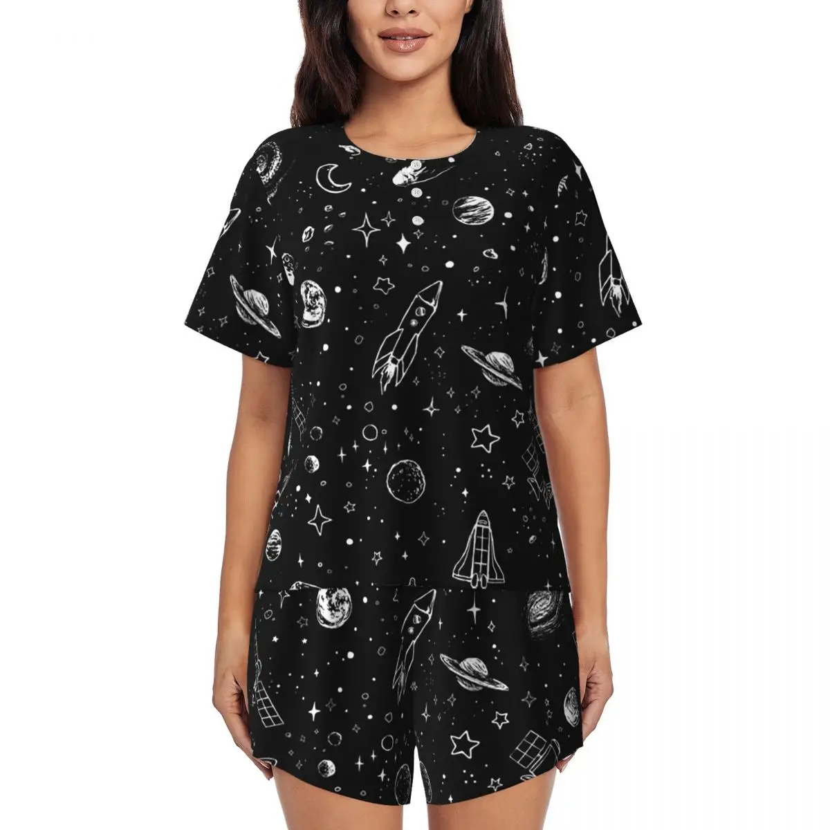 

Space Round Neck Short Sleeve Nightgowns for Sleeping Sleepshirts Women Loose Pajama Set Short Pants
