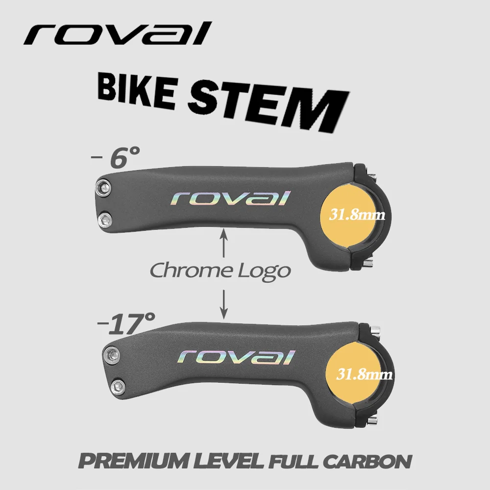 Premium Chrome Logo Full Carbon + Aluminum Cap Road Mountain Bike Stems Angle -6 Degree/ -17degree Carbon 130mm Stem Handlebar