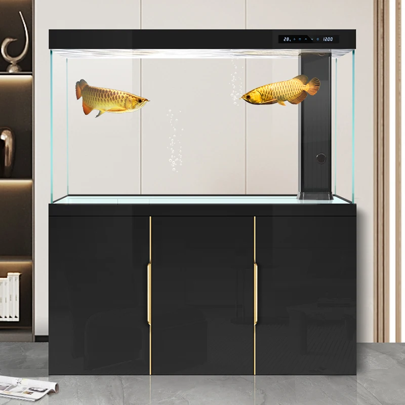 Fish tank living room 2025 new ultra-white glass large aquarium household floor dragon fish tank goldfish tank