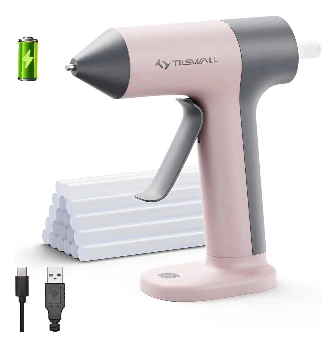 Akku-betriebene Heißklebepistole, 4 V, USB-C, wiederaufladbar, Mini-Heißklebepistole mit Akku, 30 Sekunden schnelle Aufheizzeit, tropffreie Düse, inklusive 7 Heißklebestiften à 140 mm, tragbare Klebepistole für Bastelarbeiten, DIY-Projekte und Reparaturen im Haushalt. – Detail 1