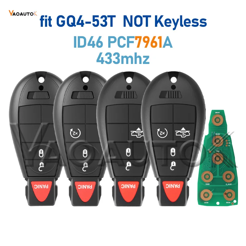 GQ4-53T Chiave remota PCF7961A adatta per Chrysler Jeep Dodge RAM 1500 2500 3500 4500 2014 2015 2016 2017 2018 NON Keyless Fobik 433MHz ﻿