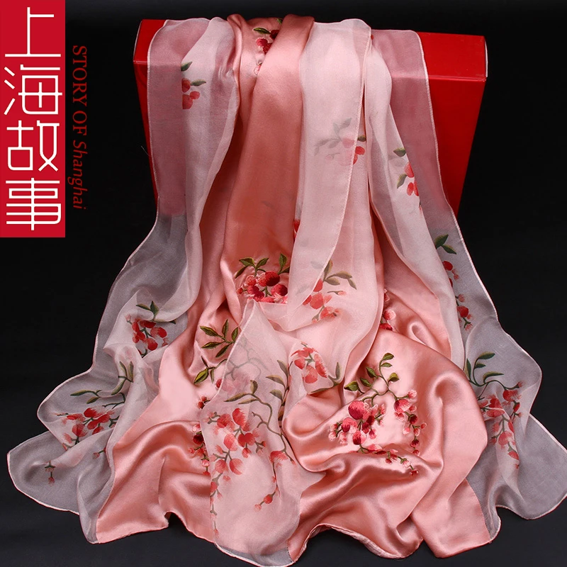 Scarf Silk Women\'s Plant Flower Printing Dyeing Creative Mother\'s Day Practical Traditional Chinese Style Clothing Decorations