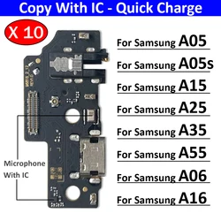 10Pcs/Lot, USB Charger Dock Connector Charging Port Microphone Flex Cable For Samsung A05 A05s A15 A25 A35 A55 A06 A16 4G 5G