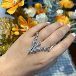 Stonefans V-shaped Ring Boho Gemstone Ethnic Statement Fashion Vintage Ring Adjustable Chic Zircon for Wedding Women Brides Gift