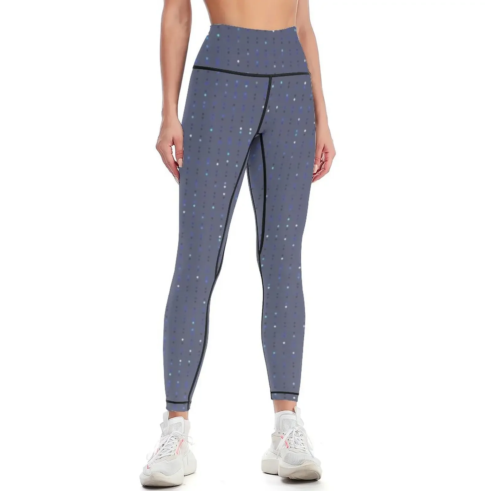 

Printed sequins 'Blue double stars' on blue gray background Leggings gym sportswear woman trousers Womens Leggings