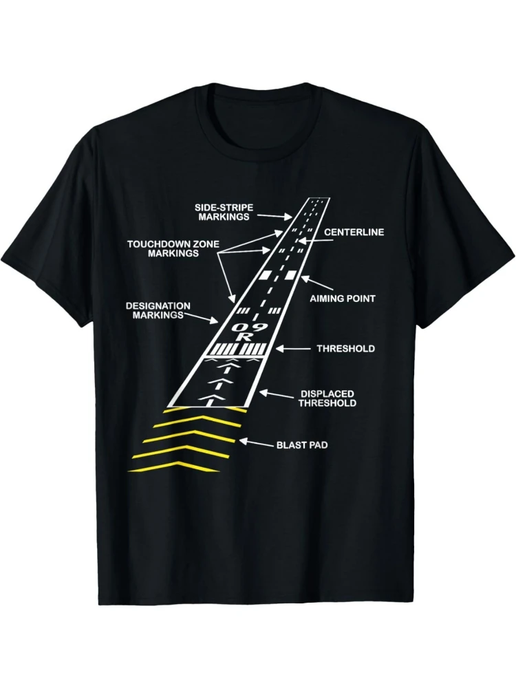 Vintage Aviation Pilot-Runway Markings & Aircraft Diagram Design-100% cotton summer O-neck short sleeve casual printed T-shirt.