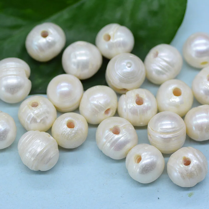 200pcs/lot 9-10mm 2mm Big Hole White Loose Freshwater Pearl Beads