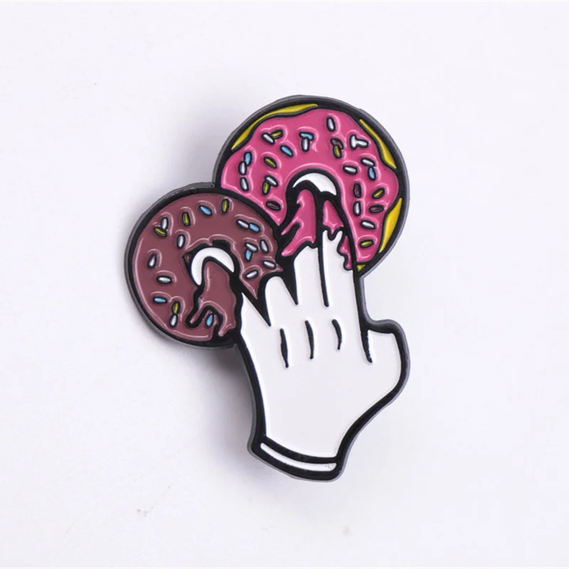 دبوس المينا الأنيق على شكل دونات وأصابع - بروش مصنوع من خليط معدني على طراز فاسق/حد الأدنى للقبعات وحقائب الظهر #5