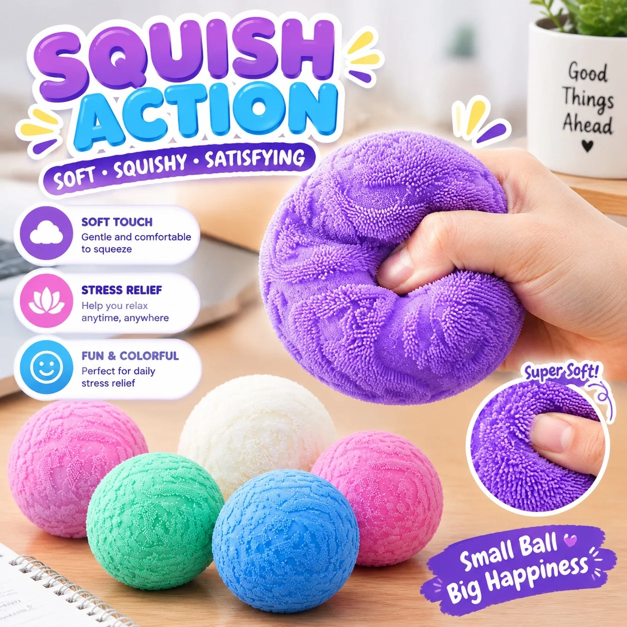 Large Spiky Furry Squishy Ball Creative Stress Relief Fidget Toy Hot Selling Plush Non Sticky Squeeze Mochi Toy for Kids Adults