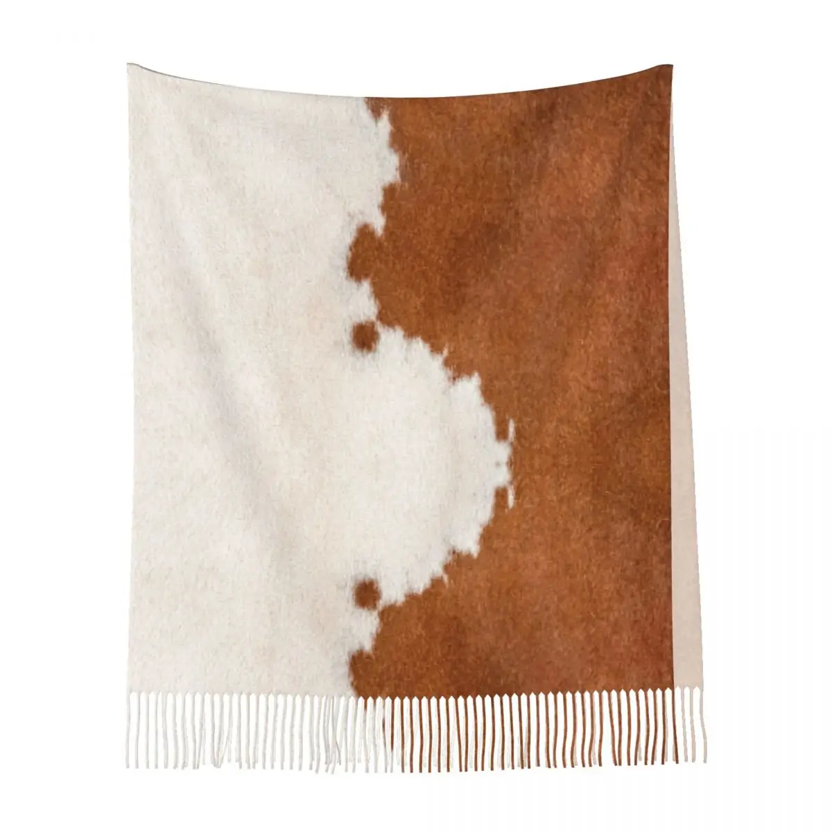 Selendang Bulu Sapi Tekstur Kulit Sapi Motif Kulit Sapi dengan Rumbai untuk Wanita, Selendang Lembut dan Hangat, Selendang Panjang untuk Musim Gugur dan Musim Dingin