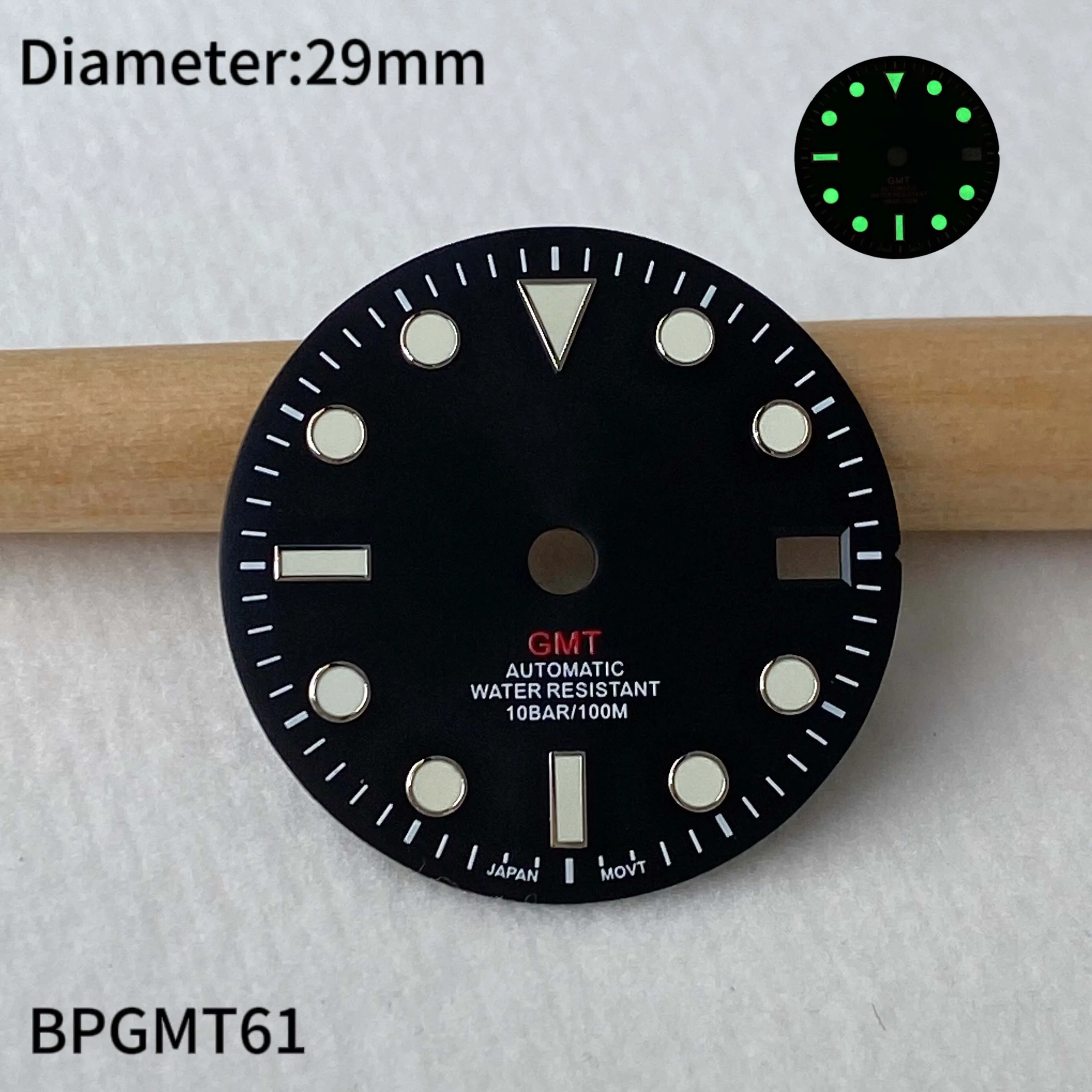 28.5mm GMT green luminous dial S logo black dial watch marking dial suitable for NH34A NH34 movement men's watch accessories