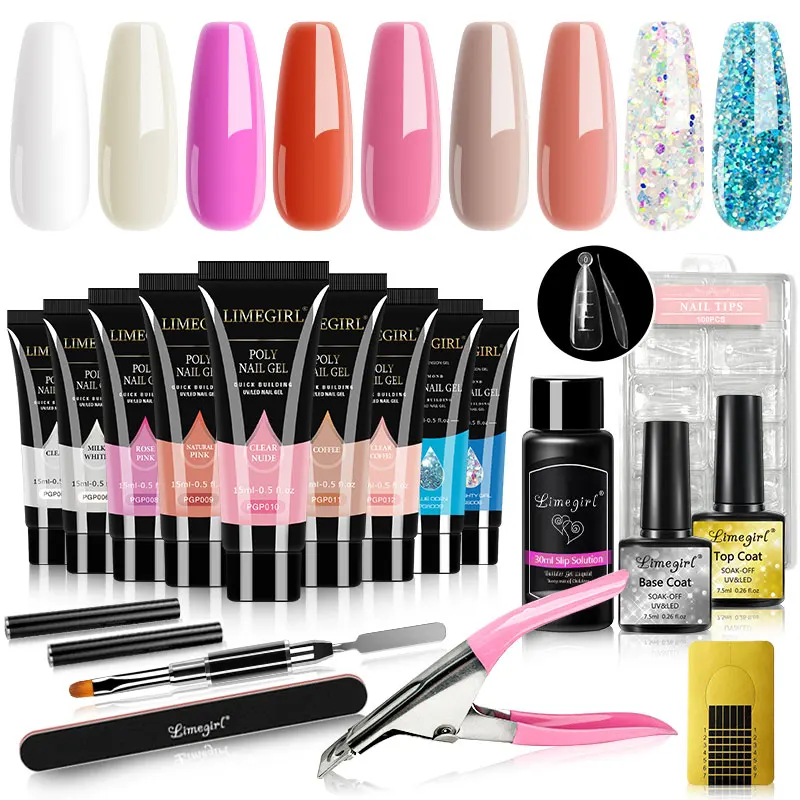 Limegirl Set Poly Nagel Gel für Verlängerung Gel Set Maniküre Acryl Gel Lack Set 15ML Acryl Flüssigkeit Nail art nagel Kit UV Gel Kit