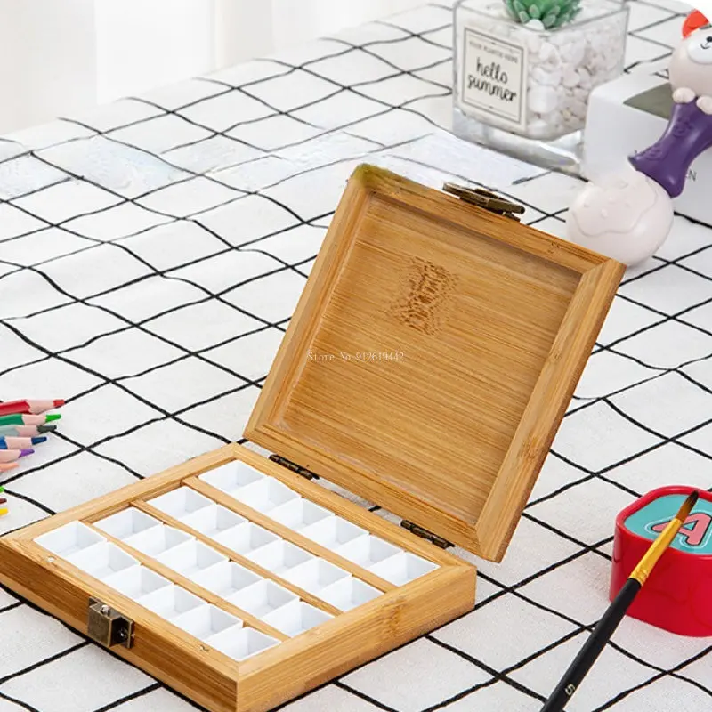 Bamboo Wooden Box Watercolor Pigment Storage Box Art Students Outdoor Sketching Painting Travel Creation Pigment Packaging Box