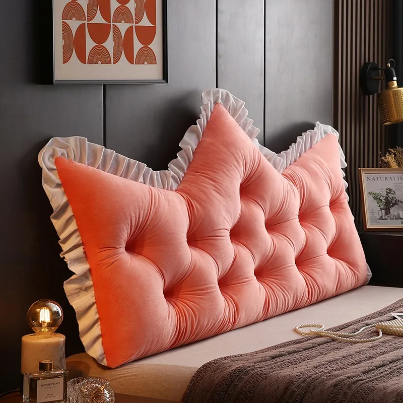 European Style Crystal Velvet Headboard Cushion Lace Bed Backrest Pillow Strap Design Fabric Cushion for Bedroom Decoration