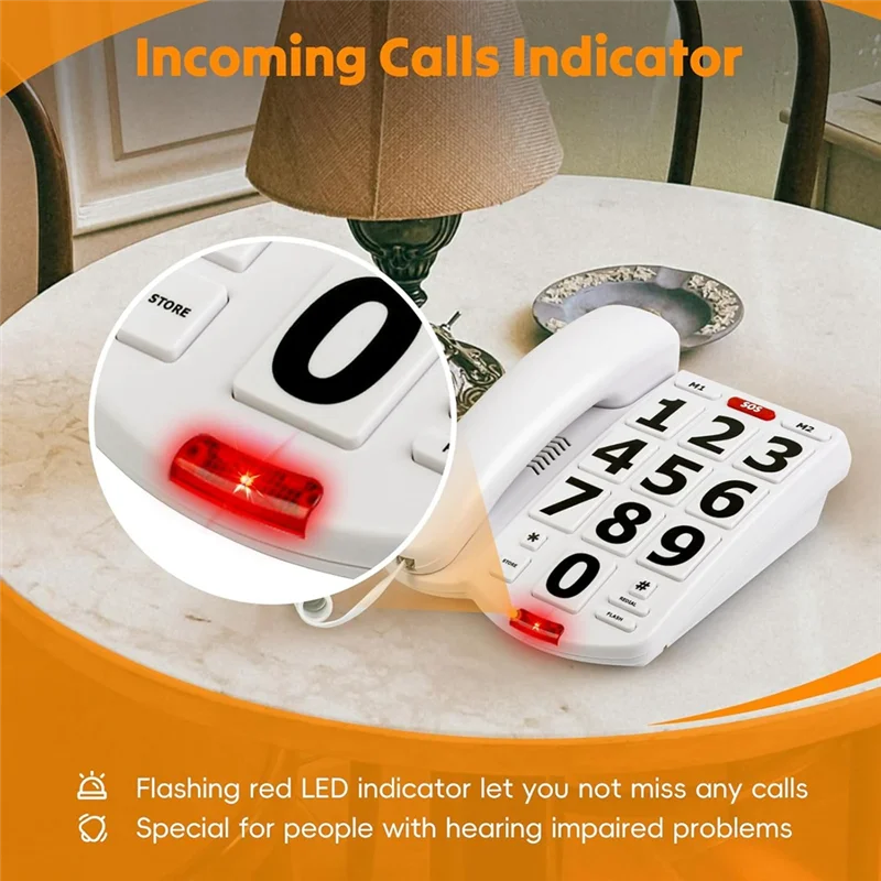 New!!Big Button Phone For Elderly Seniors, Home Land Line Phone One Key For Help Telephone For The Visually Hearing Impaired