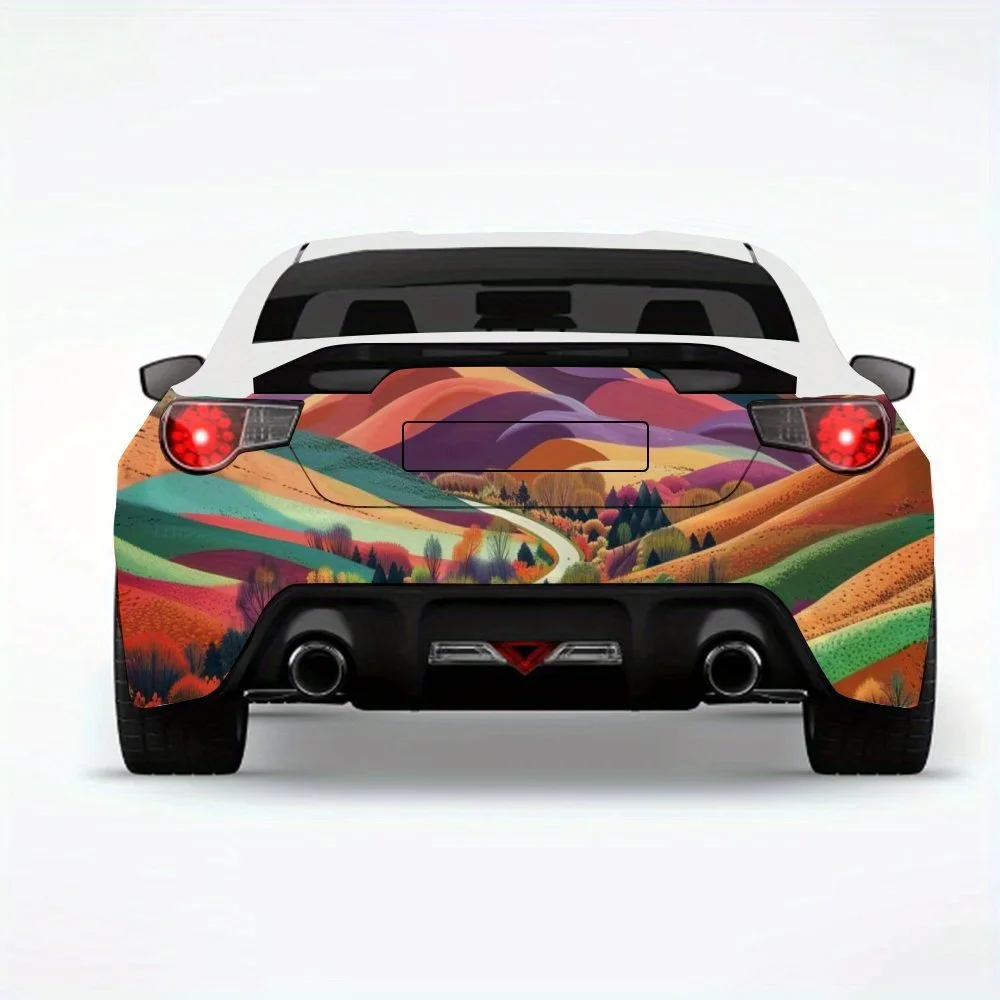 

Красочная наклейка на автомобиль с пейзажем долины, виниловая наклейка на заднюю часть автомобиля, водонепроницаемые самоклеящиеся виниловые наклейки для хвоста и бампера автомобиля