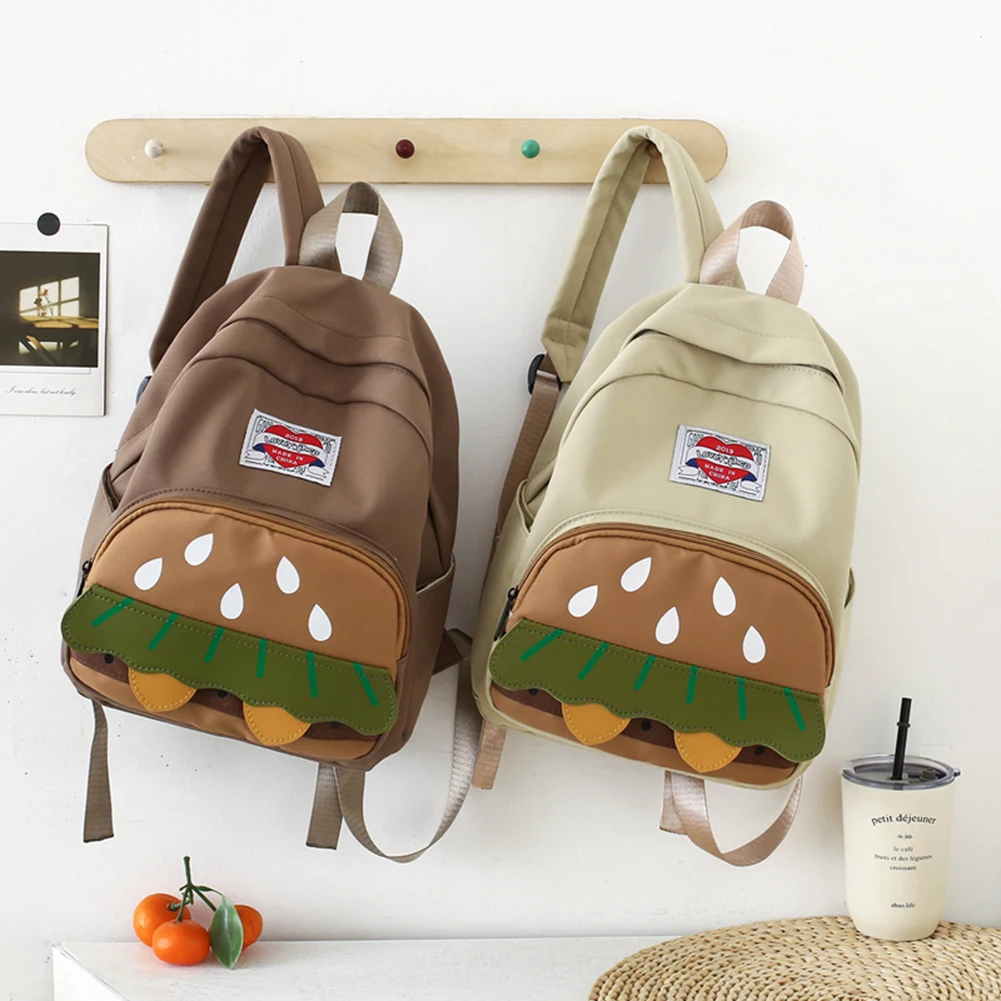 Stylish Hamburger Daypack Laptop Storage Zipper Portable Backpack Cartoon Student Schoolbag Nylon Aesthetic Teens Girls Mochilas