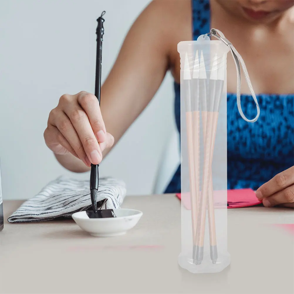 

2 Pcs Transparent Retractable Pen Holder Colored Pencil Clear Case Brush Storage Lightweight Flexible Design with Cover