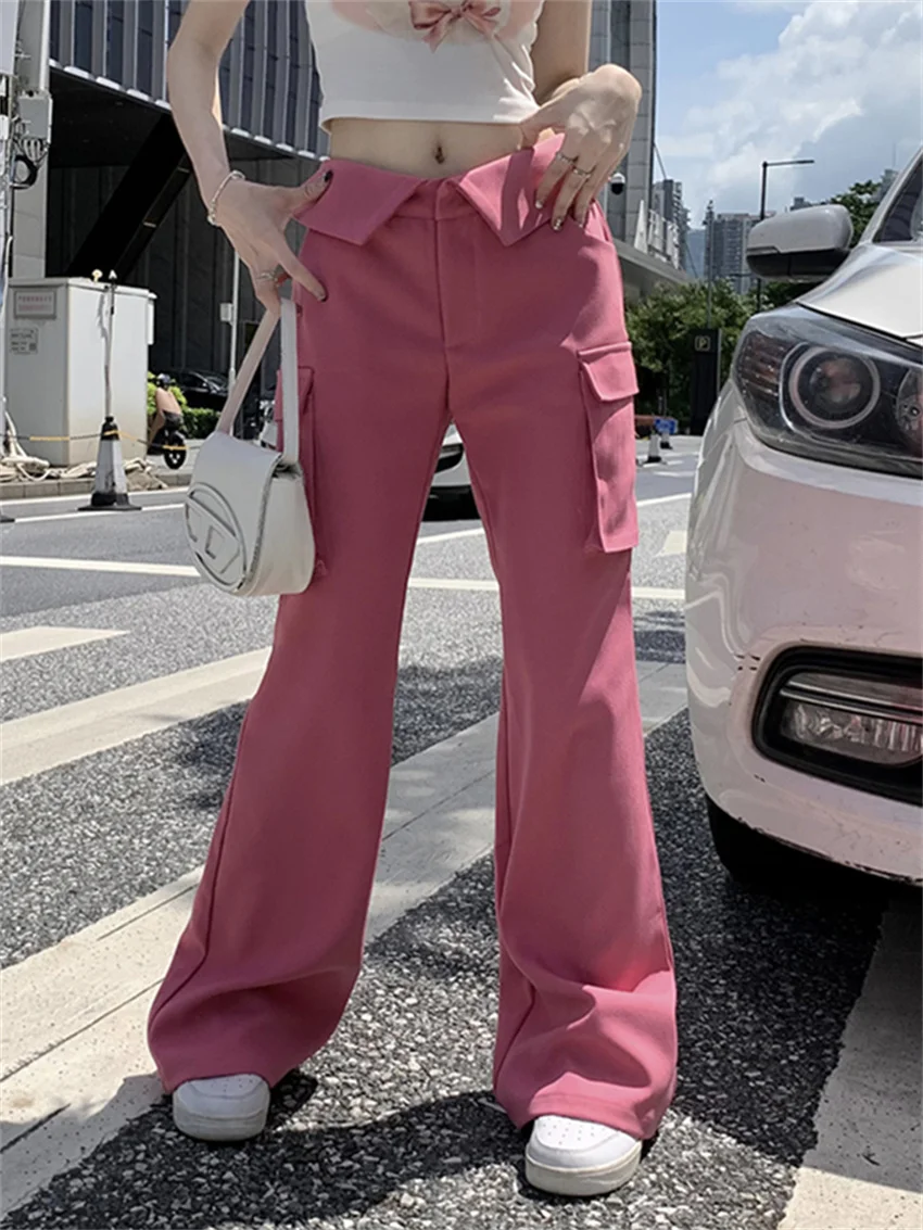 

PLAMTEE Minimalist Women Mopping Pants Loose Autumn Chic Casual 2023 Slim Daily High Waist New Flare Trousers Office Wear